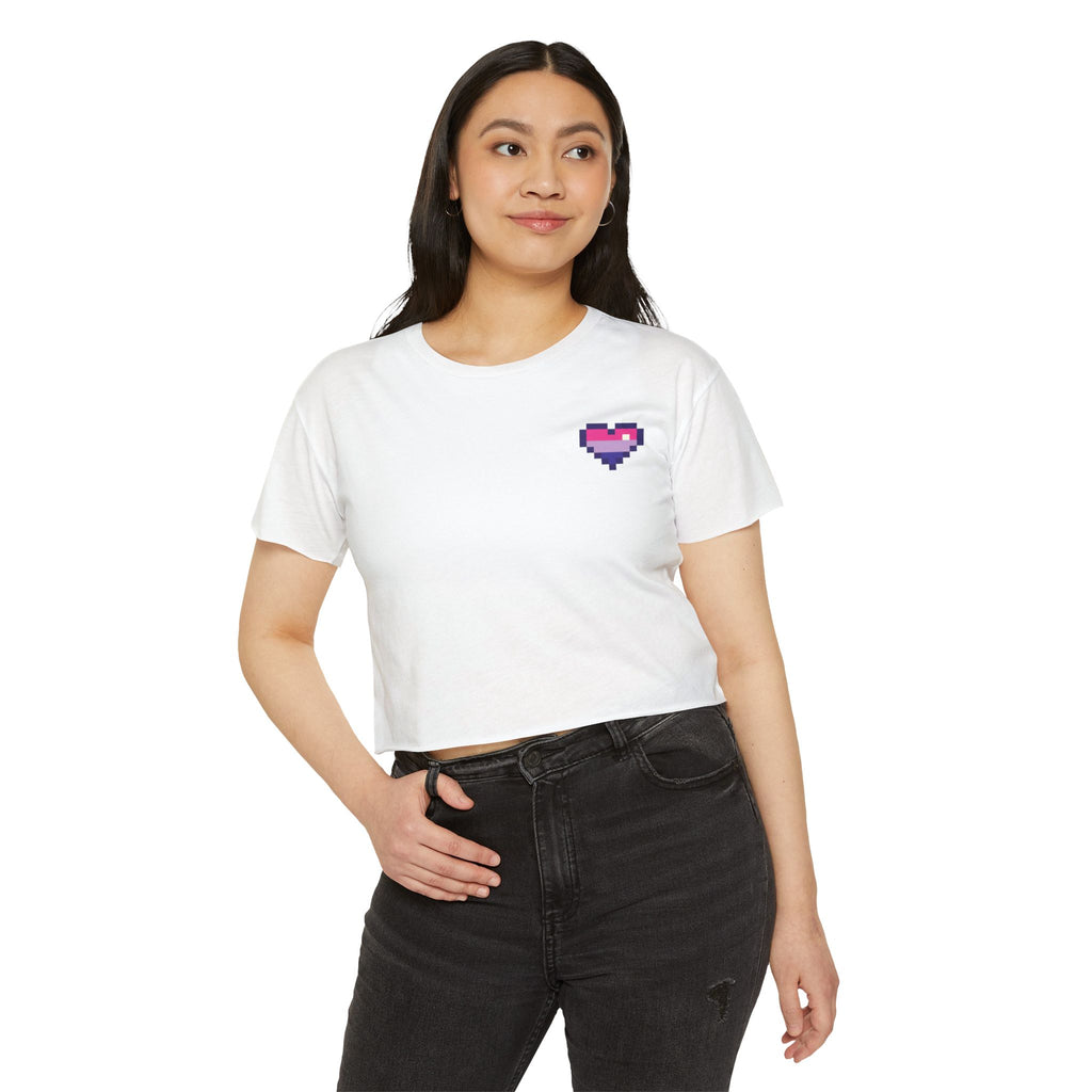 Pixel Bi-Pride Heart Crop Top — Women's Festival Graphic Tee
