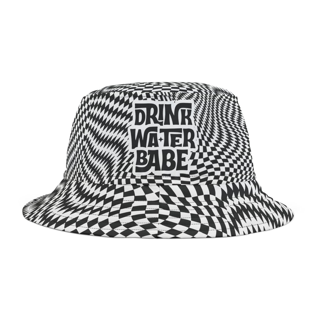 "Drink Water Babe" — Bucket Hat — Black & White Optical Trippy Pattern