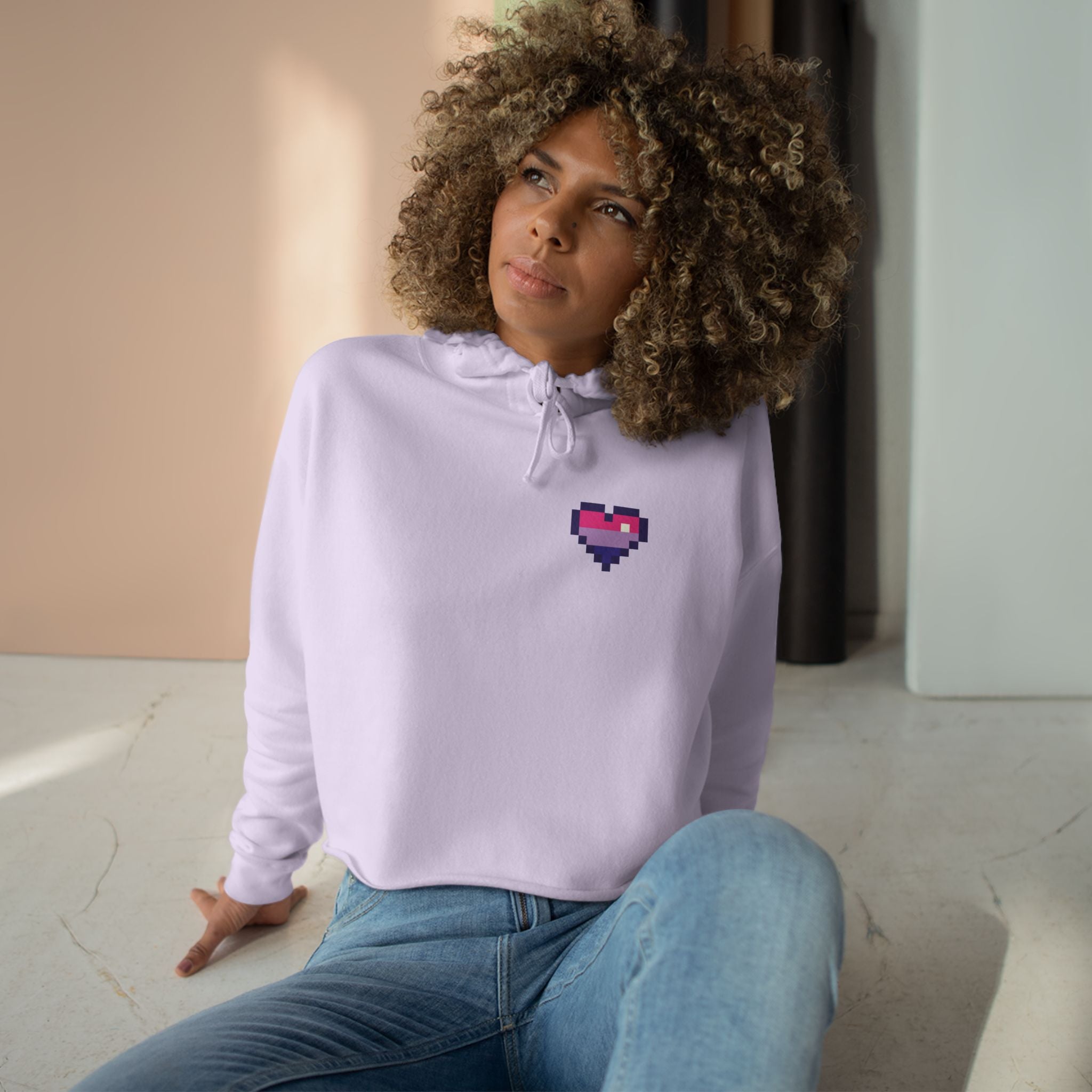 Cropped Hoodie — Pixel Bi Pride Heart
