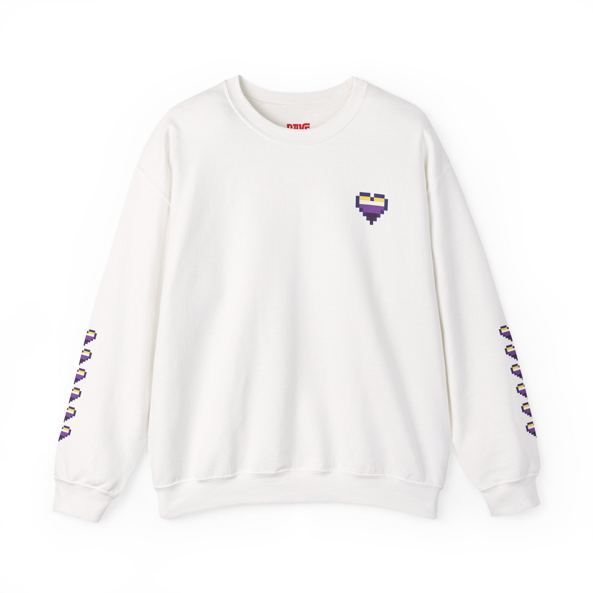 Pixel Non Binary Pride Heart Rainbow Crewneck Sweatshirt