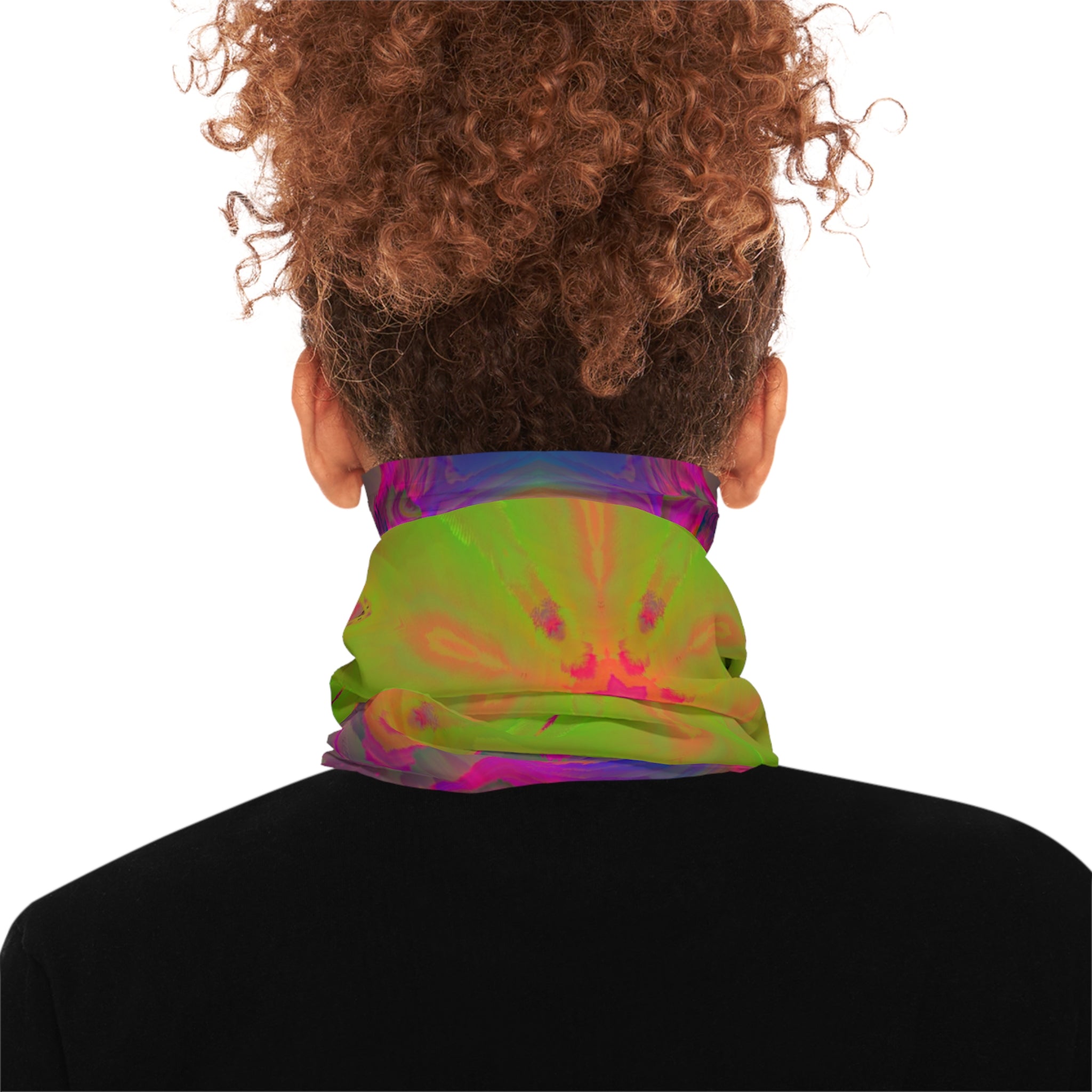 Psychedelic Kaleidoscope Neck Gaiter — Neon Green & Pink Lightweight Face Scarf