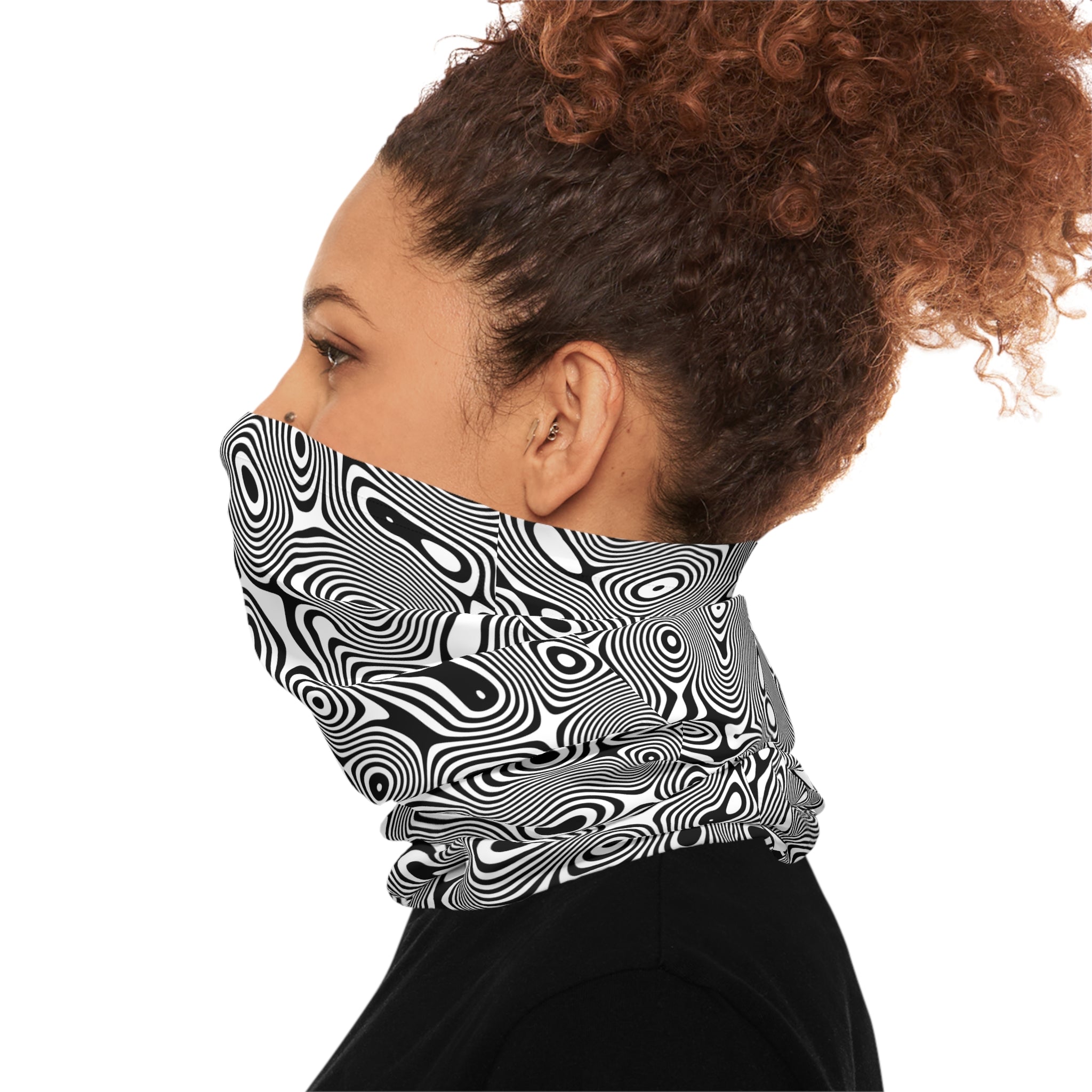 Psychedelic Black & White Swirl Neck Gaiter — Lightweight Optical Illusion Face Mask