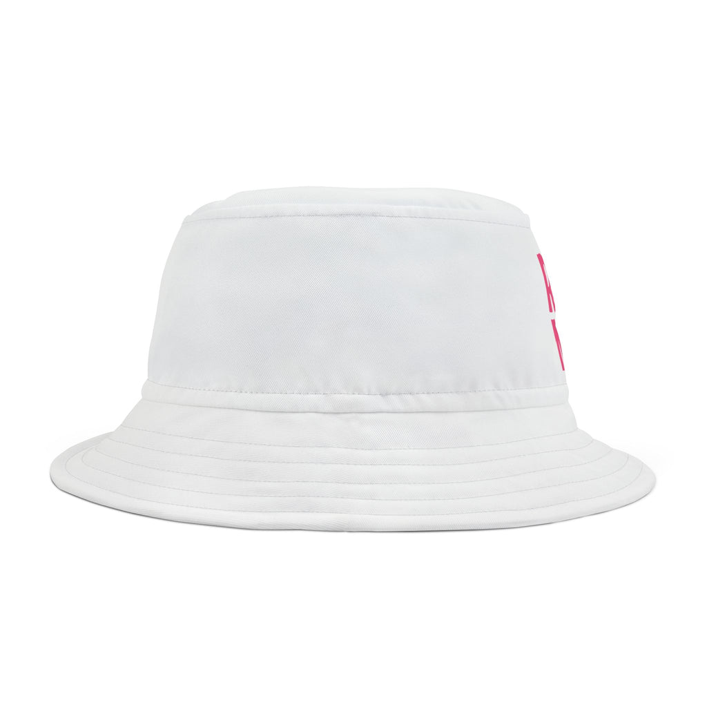 "Rave Mom" with Love — Bucket Hat — White/Pastel Pink - Bows and Hearts Under Brim