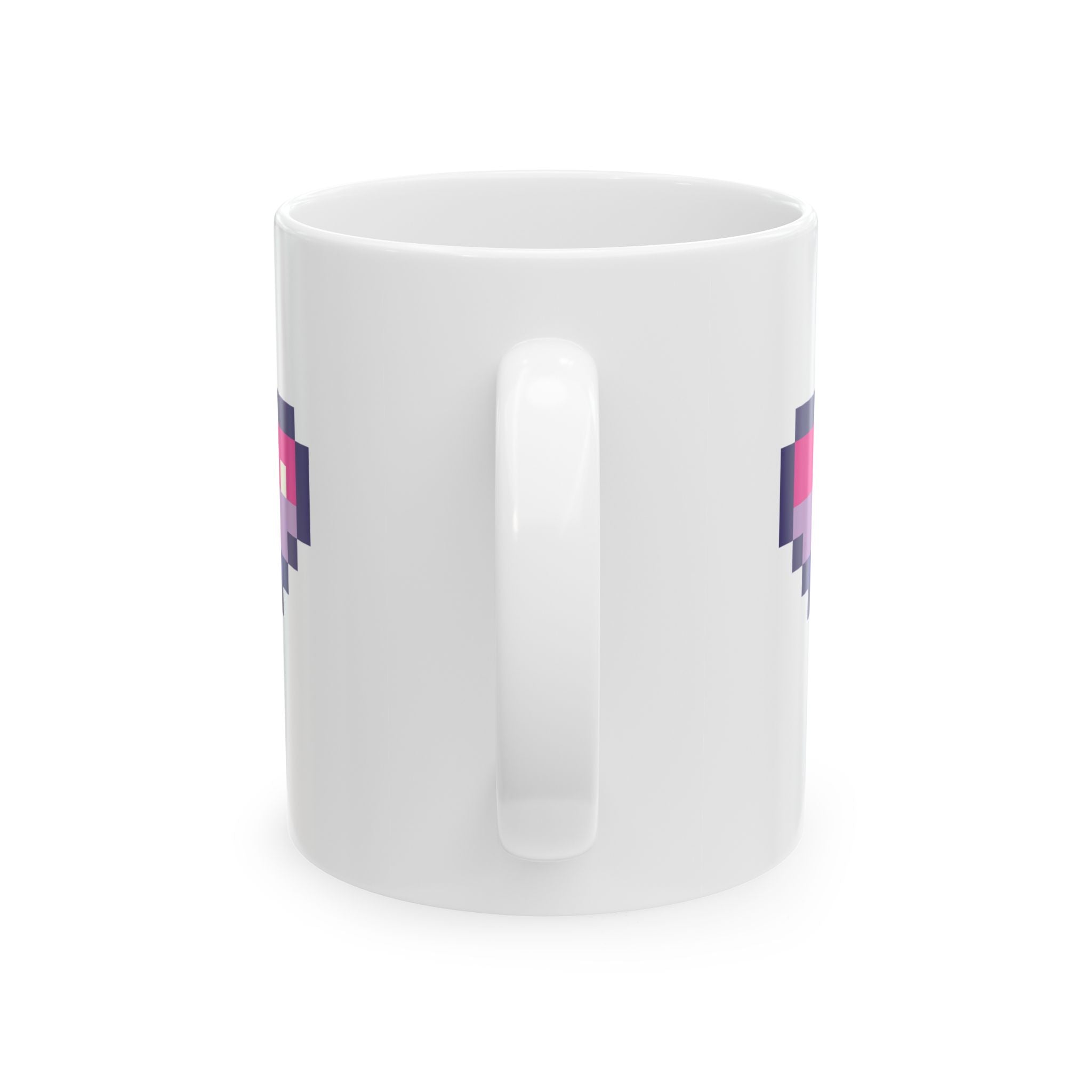 Pixel Bi Pride Heart Mug — LGBTQ+ Flag Ceramic Coffee Cup (11oz, 15oz)