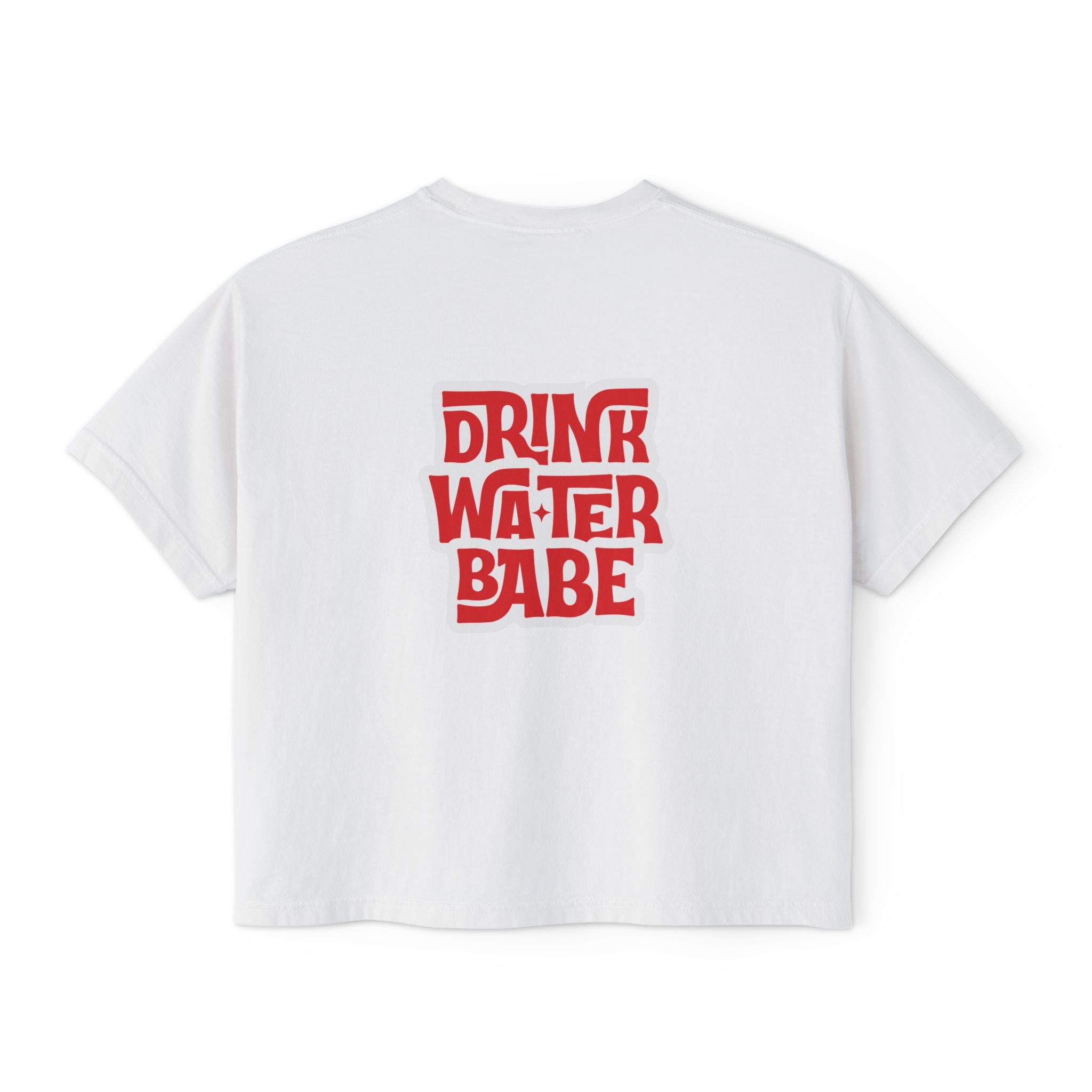 Women's Boxy Tee — "Drink Water Babe" Retro Red Graphic Tee