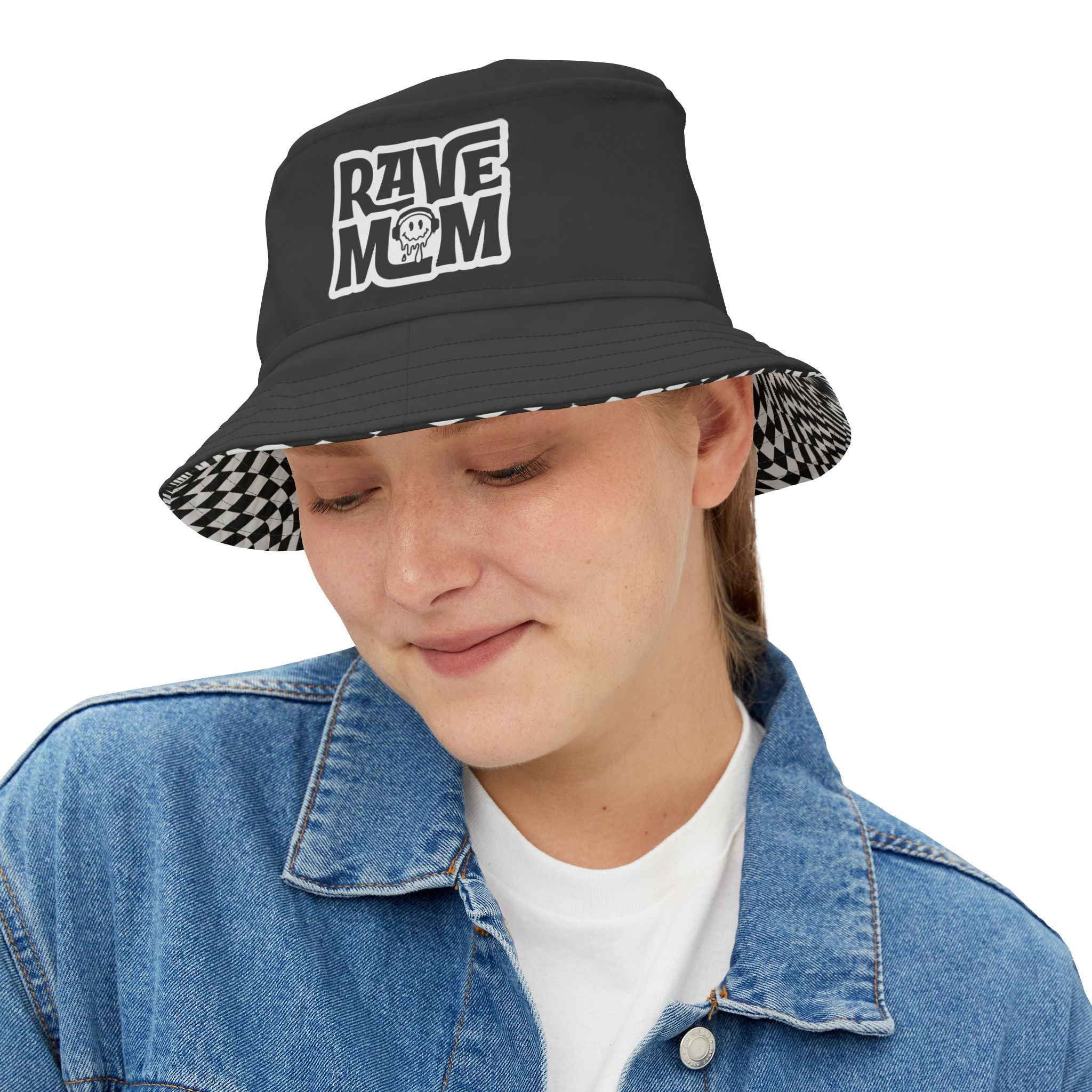 Rave Mom OG Bucket Hat — Optical Black/White Brim - Festival Hat