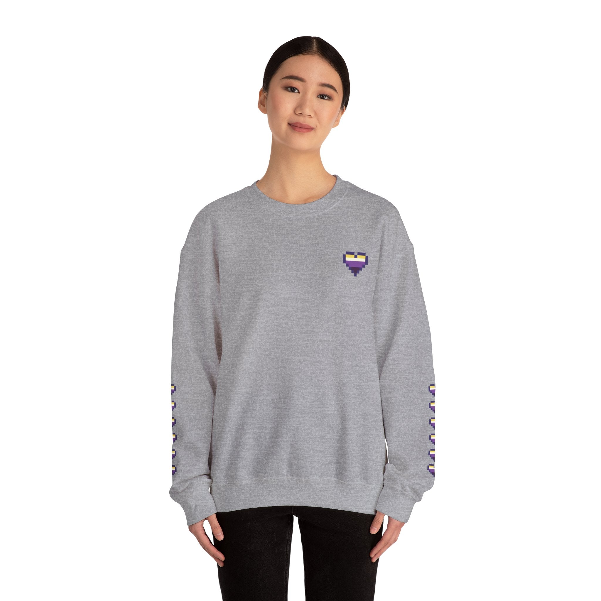 Pixel Non Binary Pride Heart Rainbow Crewneck Sweatshirt