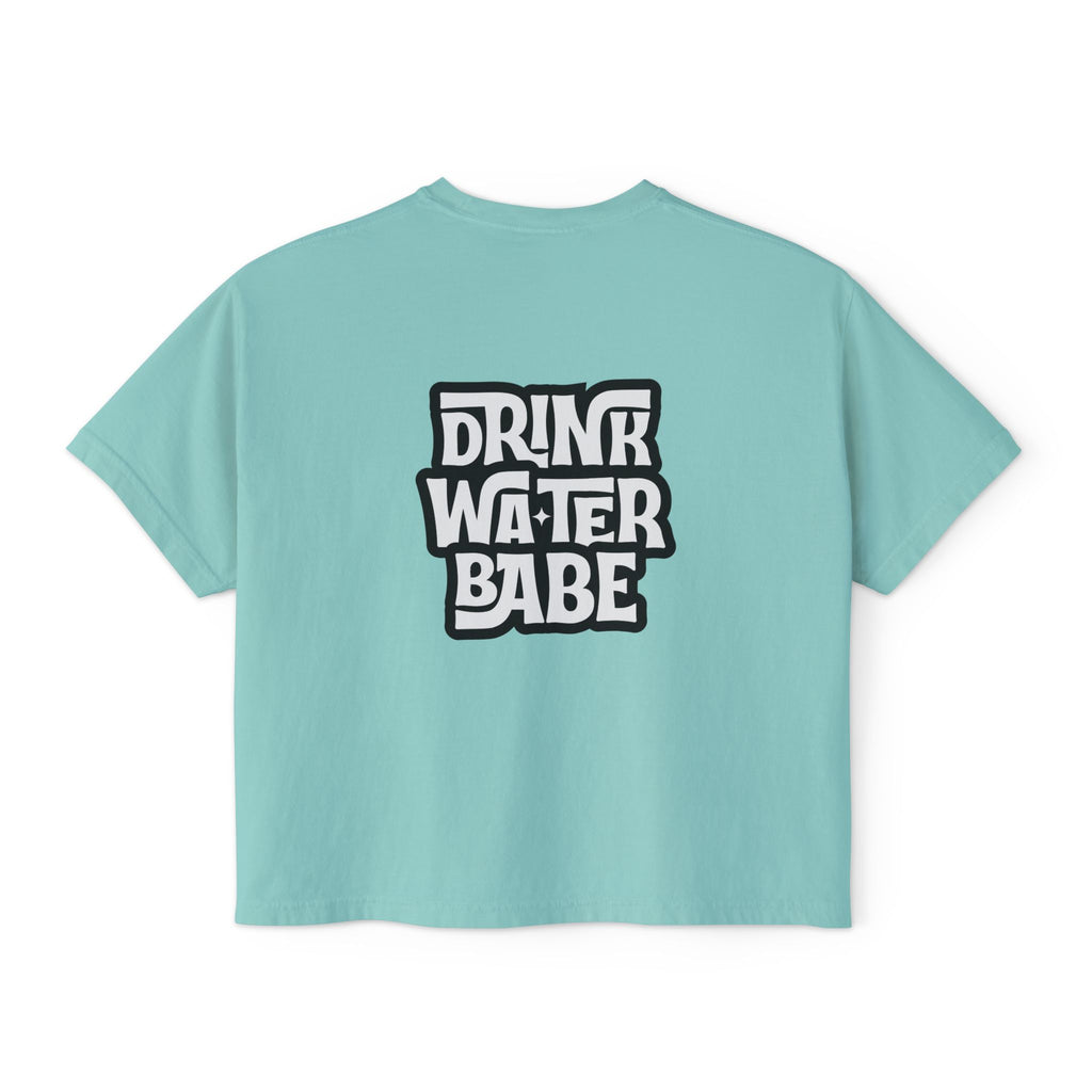 "Drink Water Babe" Boxy Tee — Women's Retro Graphic Crop T‑Shirt