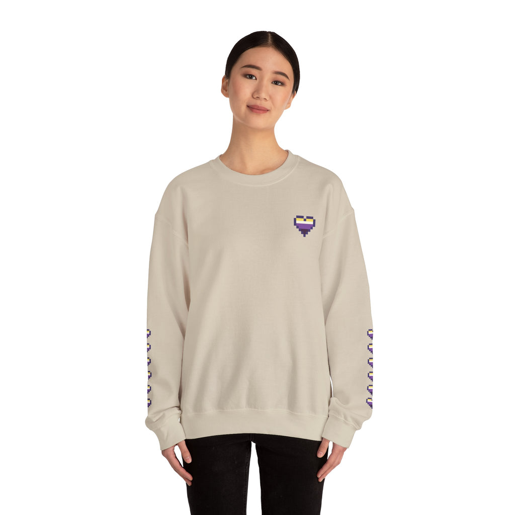 Pixel Non Binary Pride Heart Rainbow Crewneck Sweatshirt