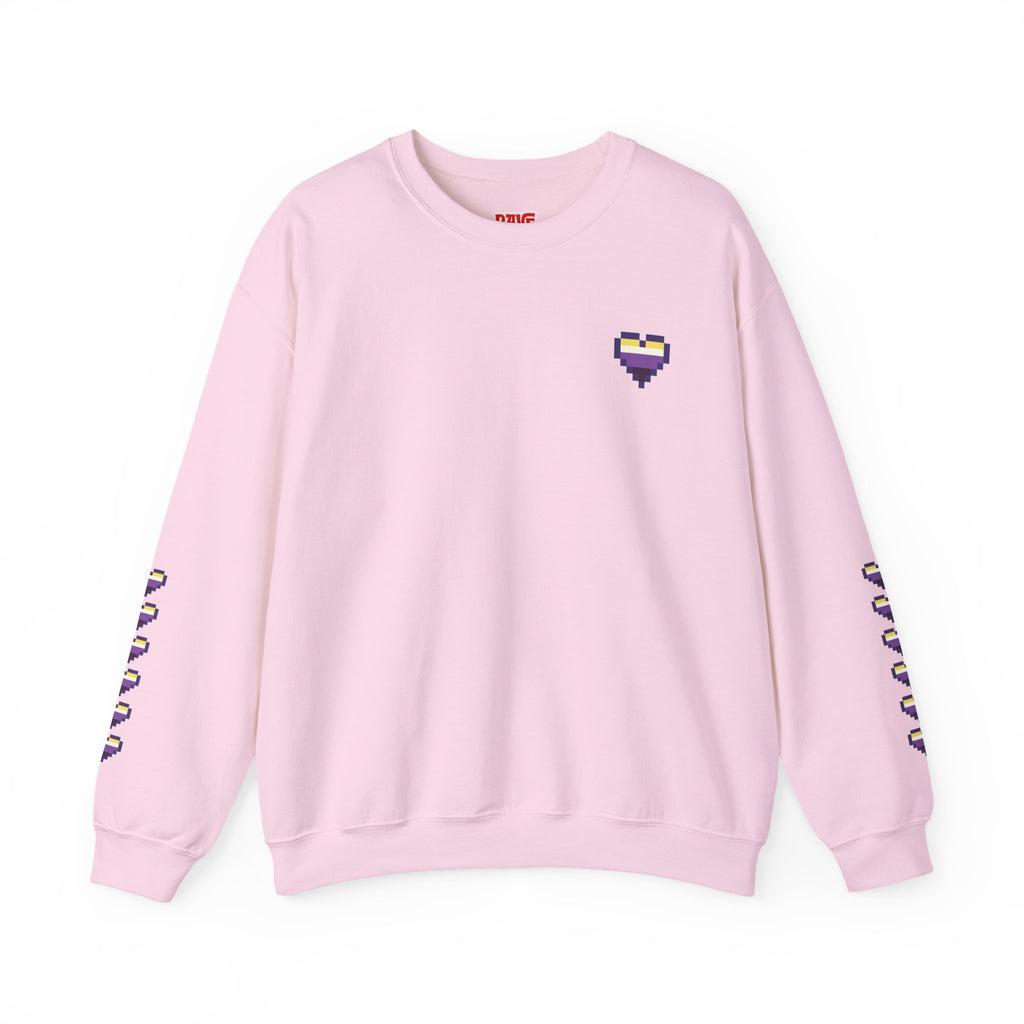 Pixel Non Binary Pride Heart Rainbow Crewneck Sweatshirt