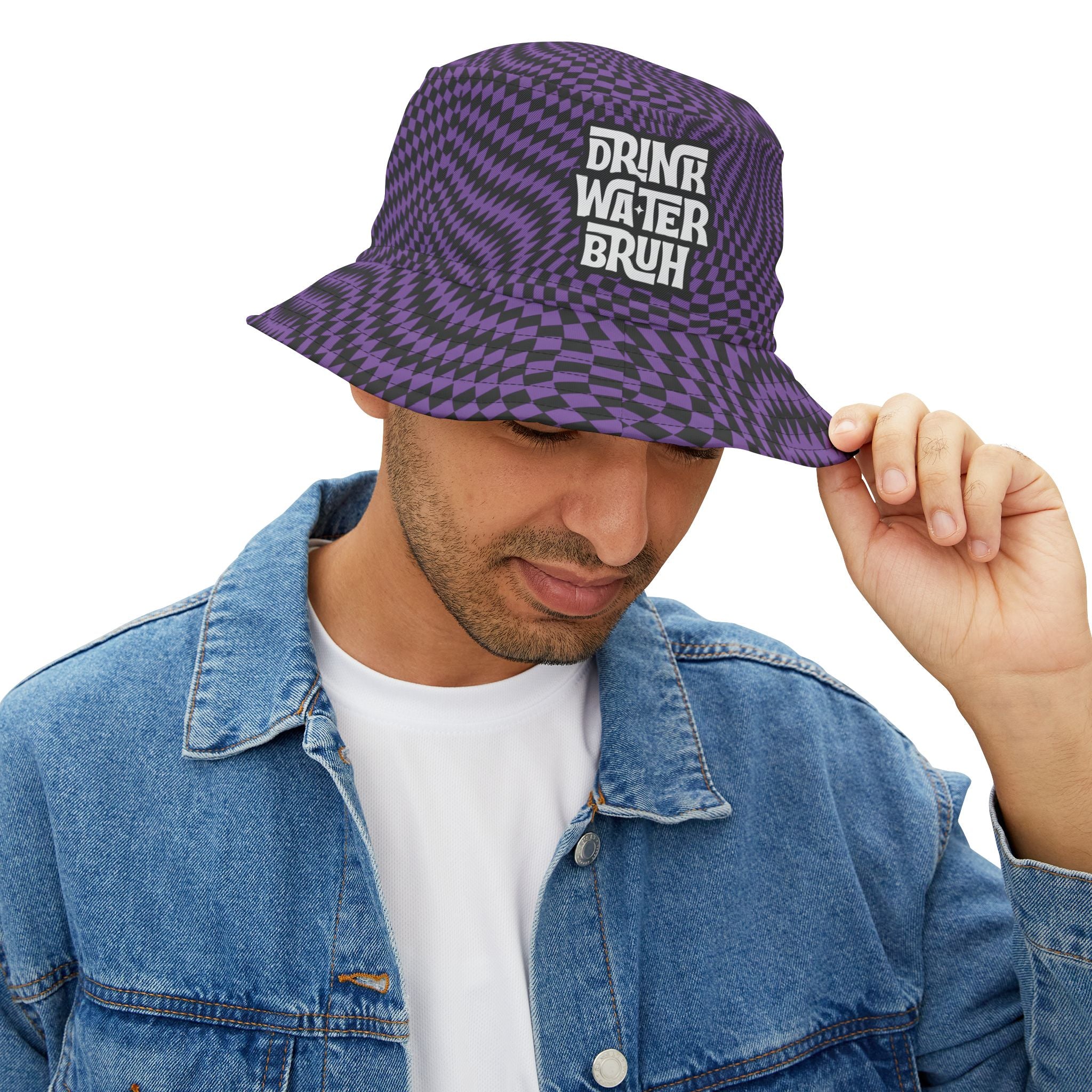 "Drink Water Bruh" — Bucket Hat — Purple Optical Illusion Print