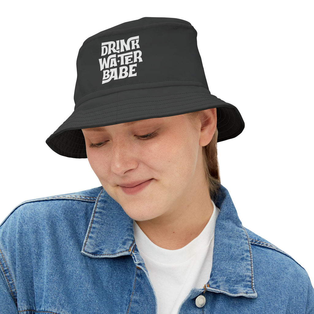 "Drink Water Babe" — Bucket Hat — Black/White